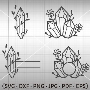 Crystal Monogram Frame SVG, Crystal with Flower SVG, Silhouette Cricut Cut File Commercial Use