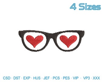 Mini Valentines Glasses Embroidery Design File, Machine Embroidery Design Commercial use