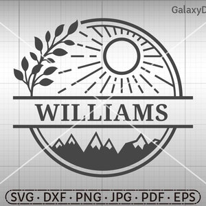Mountain SVG,  Mountain Monogram Frame, Sun and Mountain Clipart Silhouette Cricut Cut File - 09264