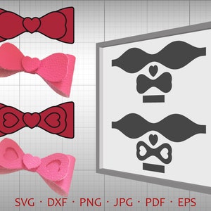 Heart Bow SVG, Hair Accessories Making Vector DXF Template Silhouette Cricut Cut File Commercial Use