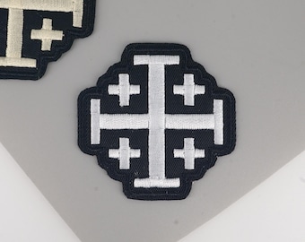 Jerusalem Cross Embroidered Patch, Punk Rock Iron On Crusader Applique