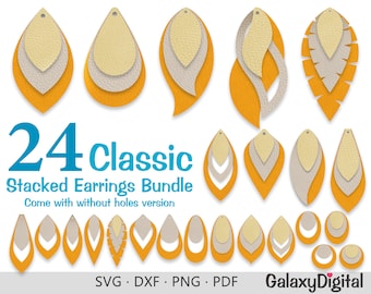 Earring SVG , Stacked Earring Templates Bundle , Teardrop SVG Template , Leather Earring Cut Files