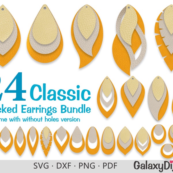 Earring SVG , Stacked Earring Templates Bundle , Teardrop SVG Template , Leather Earring Cut Files