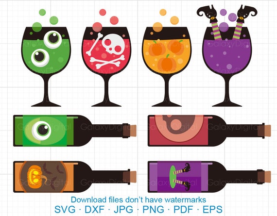 Halloween Wine Clipart SVG Bottle and Glasses Clipart SVG DXF | Etsy