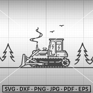 Bulldozer SVG , Bulldozer Forest Scene SVG,  Silhouette Cricut Cut File Commercial Use