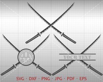 Ninja Sword SVG, Ninja Monogram Frame , Sword Clipart Silhouette Cricut Cut File Commercial Use