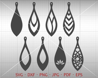 Long Leaf Earring SVG,  Tear Drop SVG, Pendant svg, Vector DXF, Leather Earring Jewelry Laser Cut Template Commercial Use