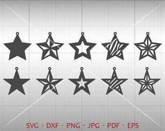 Star Earring SVG, Tear Drop SVG, Pendant svg, Vector DXF, Leather Earring Jewelry Laser Cut Template Commercial Use
