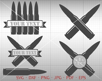 Kugel SVG, Bullet-Monogramm-Rahmen, Munition Clipart SVG DXF Vector Silhouette Cricut geschnitten Datei kommerzielle Nutzung