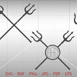 Harpoon SVG, Mermaid Trident Monogram SVG with Circle Font, Harpoon Clipart Vector Silhouette Cricut Cut File Commercial Use