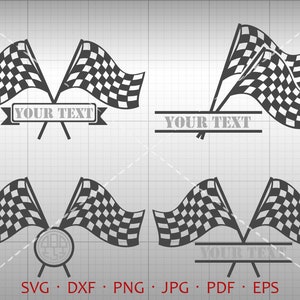 Rennsport-Flagge Monogramm Rahmen, kariert Rennen Flagge Clipart SVG DXF Vector Silhouette Cricut geschnitten Datei kommerzielle Nutzung