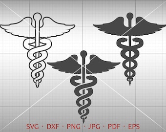 Caduceus SVG, Medical Symbol Clipart Doctor, Nurse, Healing Vector DXF Silhouette Cricut Cut File Commercial Use