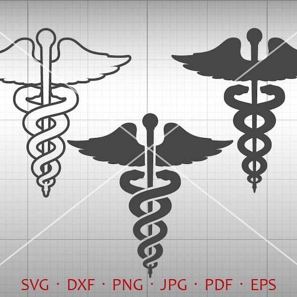 Caduceus SVG, Medical Symbol Clipart Doctor, Nurse, Healing Vector DXF Silhouette Cricut Cut File Commercial Use