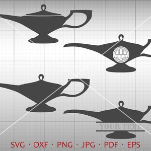 Magic Lamp SVG, Lamp Monogram Frame , Aladdin&#39;s Lamp Clipart Vector Silhouette Cricut Cut File Commercial Use