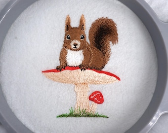 Squirrel on Mushromm Embroidery Design,  3 x 3.9 inches, Animal Machine Embroidery Files