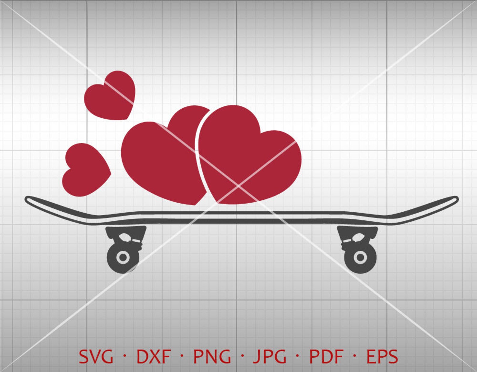 Valentines Skateboard SVG Love Skateboard Clipart Vector DXF Etsy