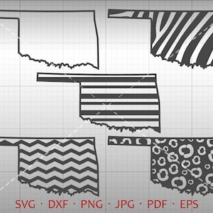 Mapa de Oklahoma SVG, OK State Outline Clipart DXF, Chevron, Zebra Stripe Leopard Print Padrão Silhueta Cricut Cut File Vector Uso comercial