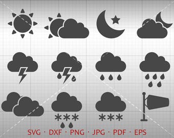 Weather SVG, Weather Icon Clipart Silhouette Cricut Cut File Vector