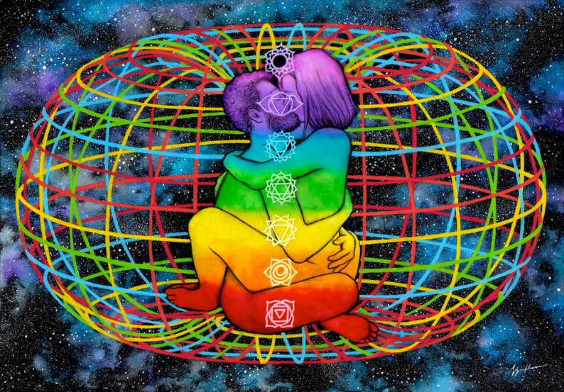 Erotic Art GICL\u00c9E Print Illustration Wall Art Poster Home Wall Decor Watercolor Painting Sex Mature Soul Spiritual Universe Quantum Love