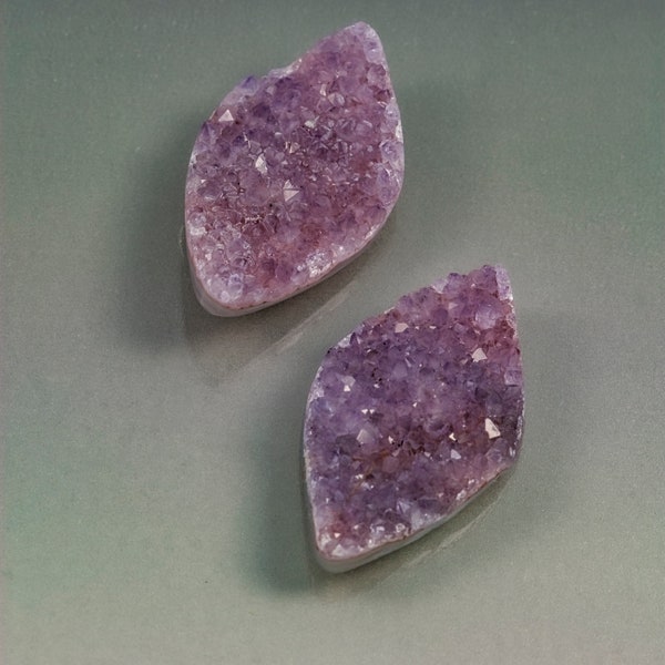 druzy amethyst matched pair for earrings lilac polished back wire wrap freeform cabochon 18 mm x 35 mm x 6 mm. 20.5 carats