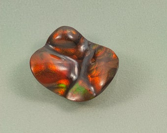 Fire agate cabochon/ freeform shape rounded polished back/ top quality gemstone/ red orange green iridescent/ collector gemstone