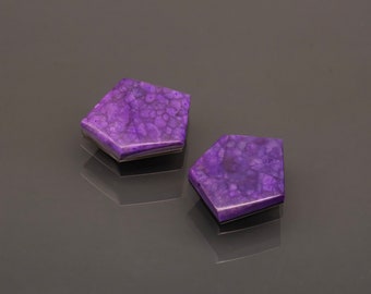 Sugilite gemstone cabochons/ matched pair for earrings/ backed black jade/ 12 mm x 15 mm x 3 mm. 10 carat total weight.