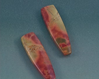 Jasper cabs pair for earrings modified rectangle polished both sides designer gemstones 9 mm x 29 mm x 3 mm. 19.5 carats.