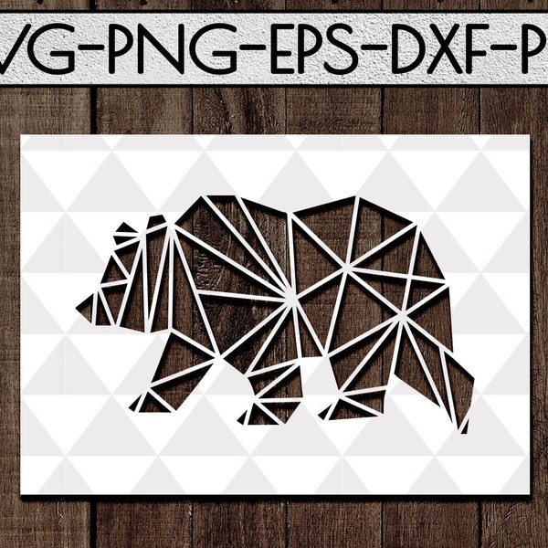 bear geometric papercut svg file, nursery decor svg, bear wall art, polar bear card template, crystal animal designs, tribal svg, dxf, pdf