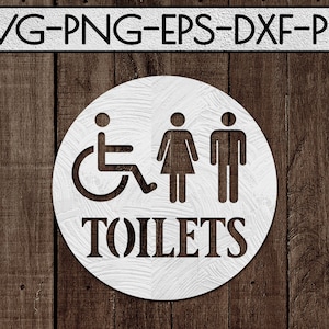 toiletten ondertekenen papercut snijden sjabloon, toilet teken svg, unisex toilet deur hanger, gehandicapte toilet decor, metalen ontwerp, cricut, dxf pdf