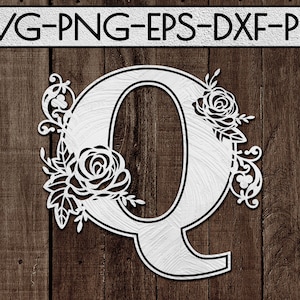 modèle floral de papier de police q, coupe laser, idées de cadeau de jour de mariage, svg de mariage, carte, imprimable, silhouette de cercle, cricut, dxf, eps, png