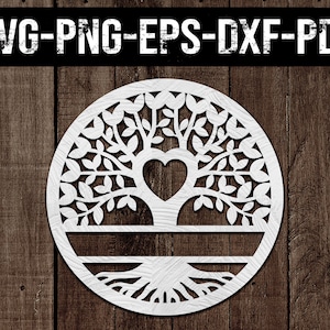 plantilla de corte de papel árbol del corazón de la familia personalizable, árbol con raíces svg, corte láser, arte de signo svg, silueta del árbol de amor, cricut, dxf, eps, png