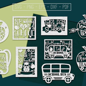 Modelos de corte de papel de volta às aulas, arquivo de corte, ideias para presentes para a vida do professor, jardim de infância, vetor a laser, silhueta de maçã, Cricut, SVG, DXF