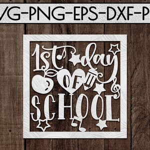 1. Tag der Schule Papier geschnitten schneiden Datei, Vorschulzeichen, zurück zur Schule, Apfel, Kindergarten, Silhouette Cameo, Cricut, Dxf, Eps, Png