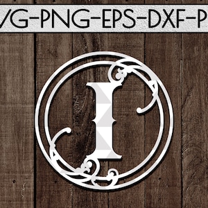 monogram i papercut template, metal laser cut, circle frame monogram, family name svg, keychain designs, silhouette, cricut, dxf, eps, png