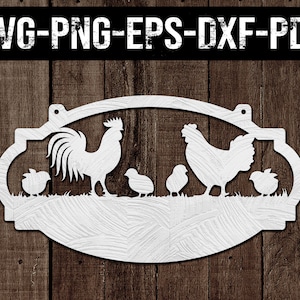 Modèle Papercut personnalisable poulailler 2, découpé au laser, ferme SVG, conception d'accroche-porte, vie à la ferme, enseigne de la ferme, Silhouette, Cricut, DXF