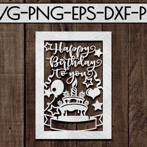 feliz cumpleaños personalizable a usted papercut plantilla svg archivo, diseño de la cubierta de la tarjeta, cumple a su cumpleaños, vector láser, silueta, cricut dxf, pdf