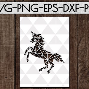 geometric unicorn papercut svg file, kids card template svg, wall art, unicorn birthday, fantasy svg, minimalist animal designs, dxf, pdf
