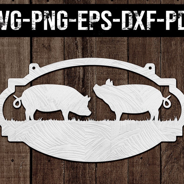 Customizable Pig Barn 2 Papercut Template, Laser Cut, Farmhouse SVG, Door Hanger Design, Farm Life, Farm Sign, Silhouette, Cricut, DXF, PNG