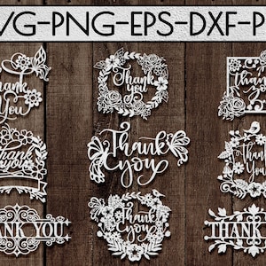 Obrigado, modelos de corte de papel, arquivo de corte, agradecimento, placa de casamento, ideias para presentes, arte de parede de vinil, laser SVG, silhueta, Cricut, DXF, PDF
