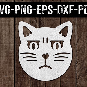 cara de gato 4 plantilla de corte de papel, ideas de regalo de dama de gato, amante del gato, meow svg, archivo de corte láser glowforge, silueta, cricut, dxf, pdf