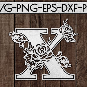 modèle floral de coupe de papier de police x, coupe laser, idées de cadeau de jour de mariage, svg de mariage, carte, imprimable, silhouette de cercle, cricut, dxf, eps, png