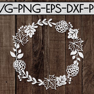 herfst krans papercut sjabloon svg bestand, home decor, val clipart, deur hangers, commercieel gebruik, laser vector, silhouet, cricut, dxf, pdf