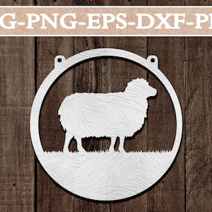 Modello di taglio della carta del cerchio delle pecore, taglio laser, SVG della fattoria, design del segno del gancio della porta, vita della fattoria, segno della fattoria, silhouette, cricut, DXF, PNG