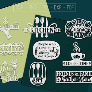 Modelos de corte de papel de cozinha, arquivo de corte, rústico, chef, SVG de culinária, ideias para presentes, cozinha engraçada, vetor de laser, silhueta, Cricut, DXF, PDF