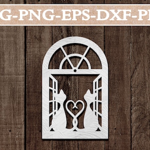 Katze am Fenster Papercut Vorlage, Laser cut, Katze verliebt, Katzenliebhaber Dekor, Vinyl Design, Katzen SVG, KatzenMama, Silhouette, Cricut, DXF, PNG
