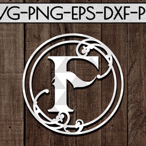 modelo de monograma f papercut, corte a laser de vinil, monograma de moldura circular, nome de família svg, design de chaveiro, silhueta, cricut, dxf, eps, png