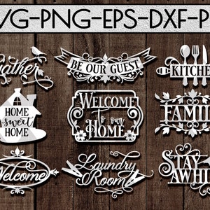 Home Decor Sign Papercut Cutting File, Home Decor, Family DXF, Rustic Designs,House SVG, Housewarming Gift, Vinyl Decal, Cricut, Dxf, Pdf