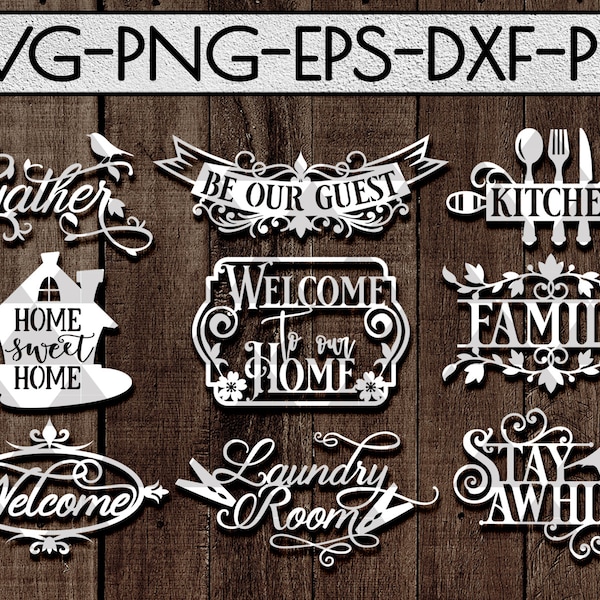 Home Decor Sign Papercut Cutting File, Home Decor, Family DXF, Rustic Designs,House SVG, Housewarming Gift, Vinyl Decal, Cricut, Dxf, Pdf