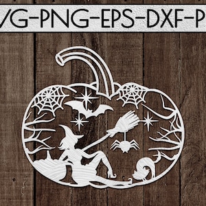 witch pumpkin svg cutting file, fall svg, trick or treat cut files, halloween svg, pumpkin clipart, silhouette cameo, cricut, dxf, eps, png