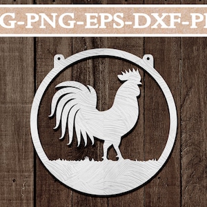 Modèle de coupe de papier de coq de poulet, découpe au laser, SVG de ferme, conception de cintre de porte, vie à la ferme, enseigne d’animal de ferme, silhouette, cricut, DXF